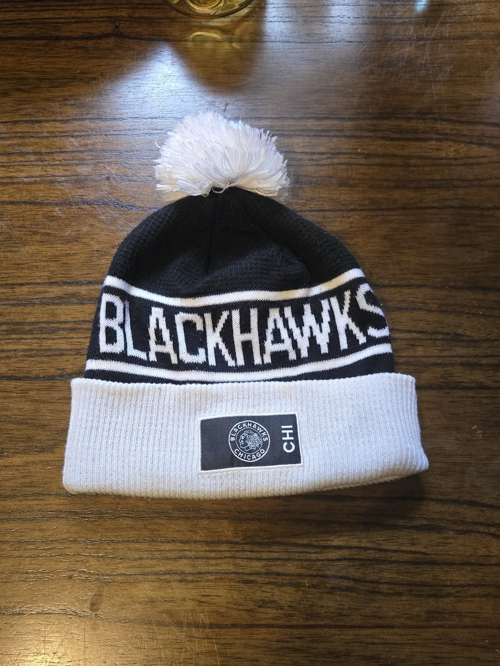 Blackhawks Black & White Pom Beanie